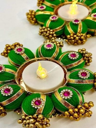 Green Floral Diya Style