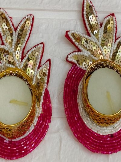 Pink & Gold Beaded Wall Diya